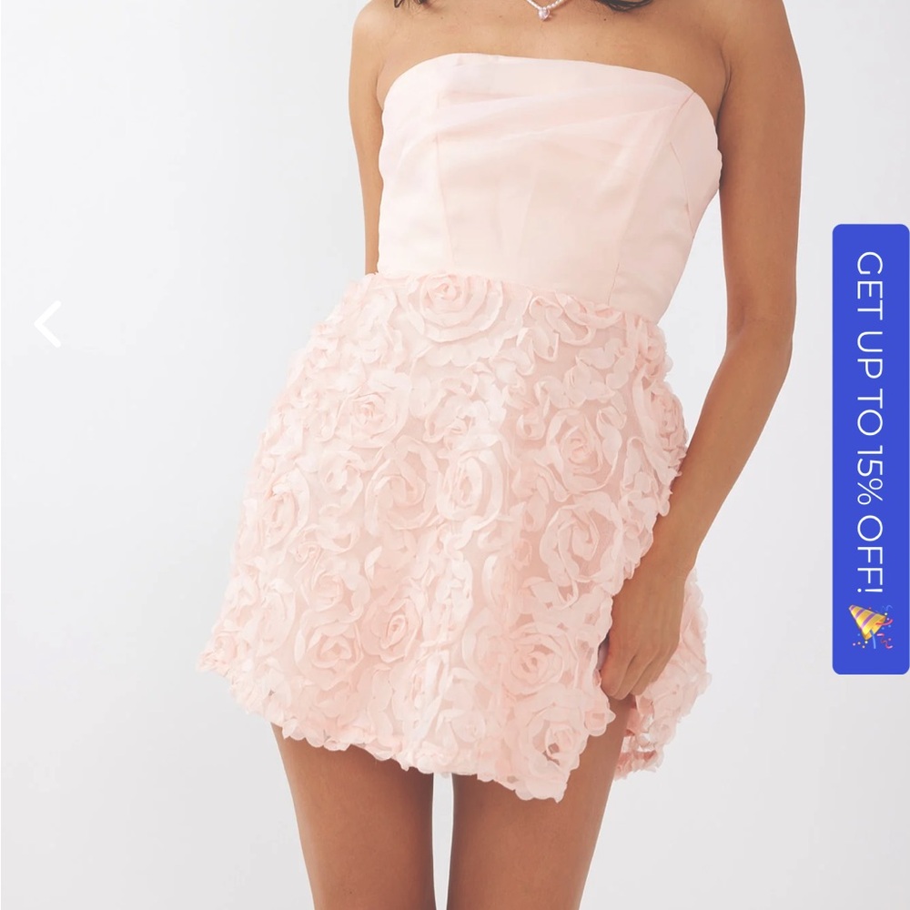 Selfie Leslie Annalyn Strapless Embellished Pink Mini Dress - Size Medium